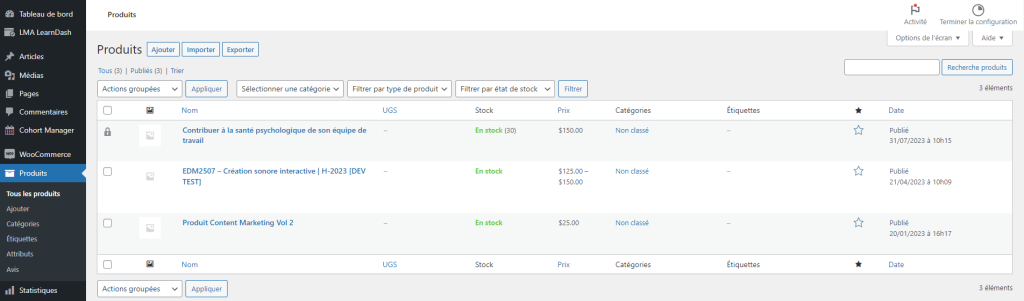 Interface de l'administration WordPress