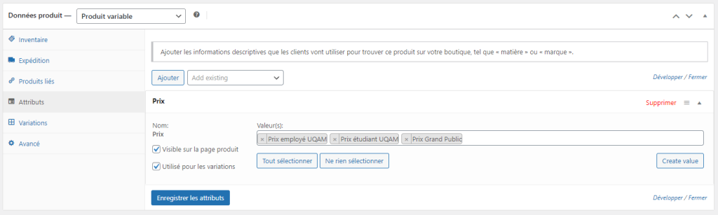 Interface de l'administration WordPress