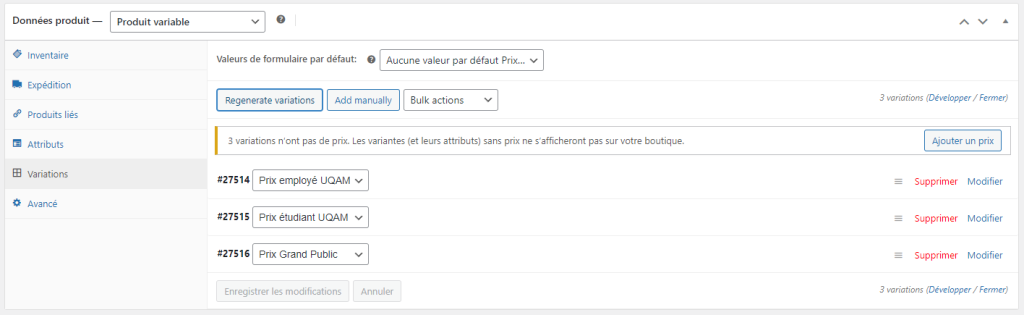 Interface de l'administration WordPress