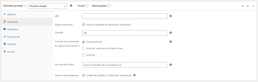 Interface de l'administration WordPress