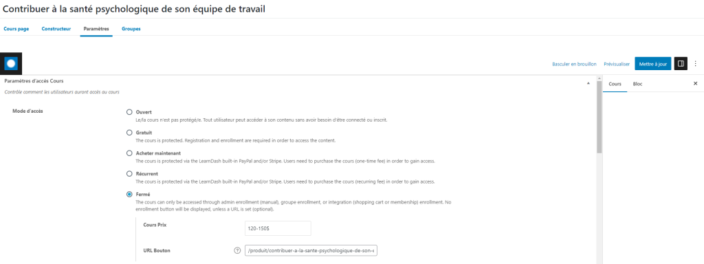 Interface de l'administration WordPress